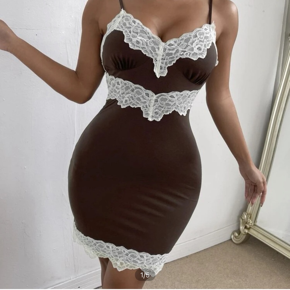 Brown, Lace bodycon dress